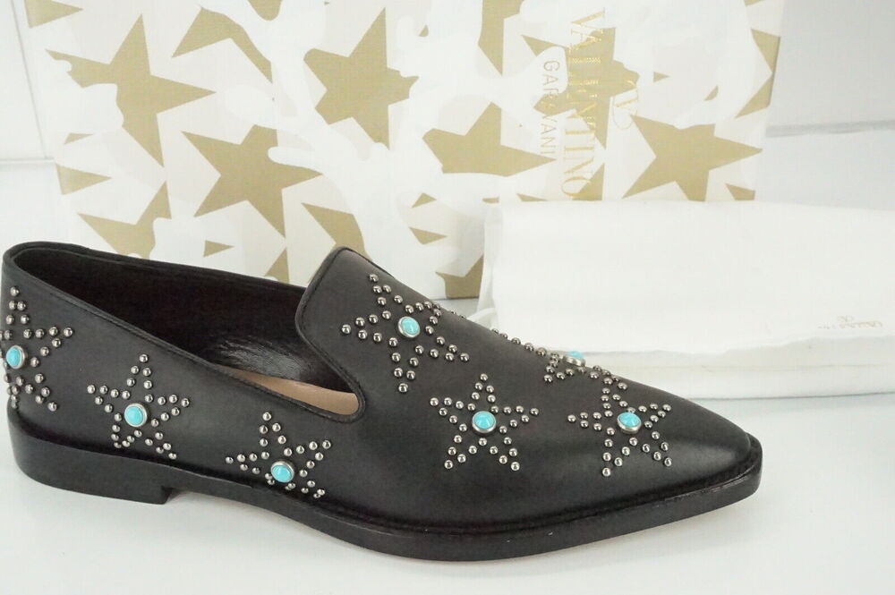 Valentino Beatles Star Studded Pointy Toe Flat Loafer Size 37 New Slip On $1095